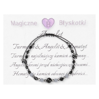 Bransoletka czarny TURMALIN ANGELIT HEMATYT ochrona i sprawiedliwość